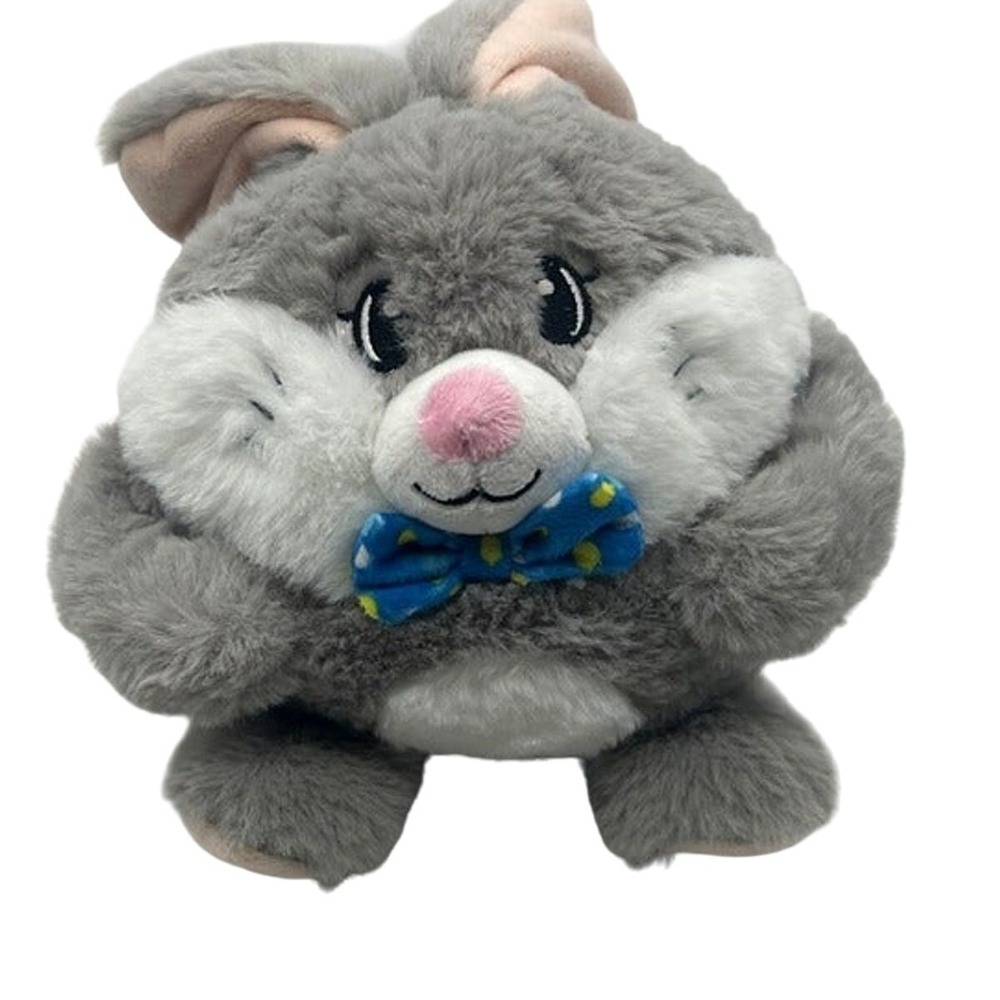 American Greetings Grey Bunny Rabbit Plush Blue Polka Dot Bow Tie Stuffed Animal